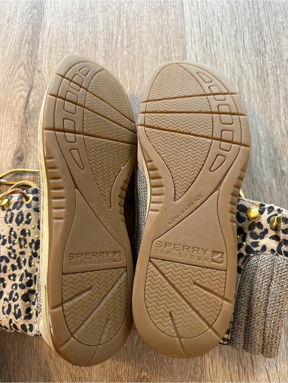 Sperry Leopard-Print Lace-Up Boots with Tan Leather and Pink Lining - Picture 4 of 5